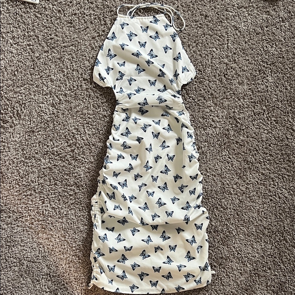 REVOLVE White Butterfly Print Backless Halter Dress
